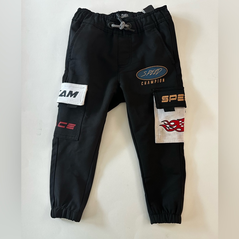 Public Supply Co NYC Black Speed Champion Joggers With Patches, 2T